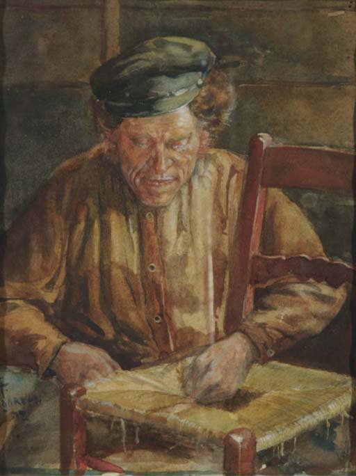 The chair-bottomer, vintage artwork by Leo Gestel, 12x8" (A4) Poster