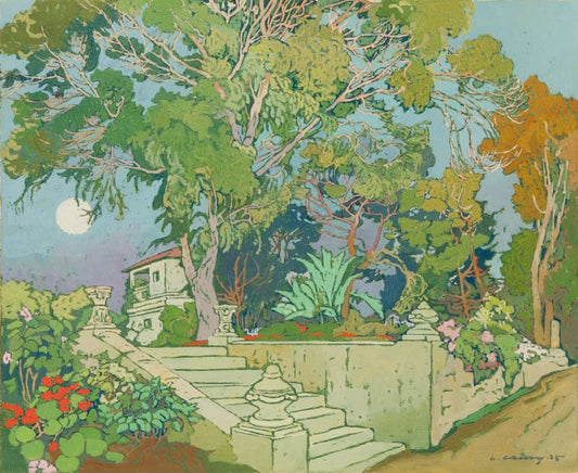 Villa above Algiers, vintage artwork by Leon Cauvy, 12x8" (A4) Poster