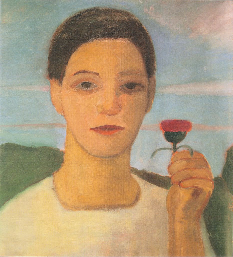 Portrait of sister Herma with artichoke flower in his raised hand, vintage artwork by Paula Modersohn-Becker, 12x8" (A4) Poster