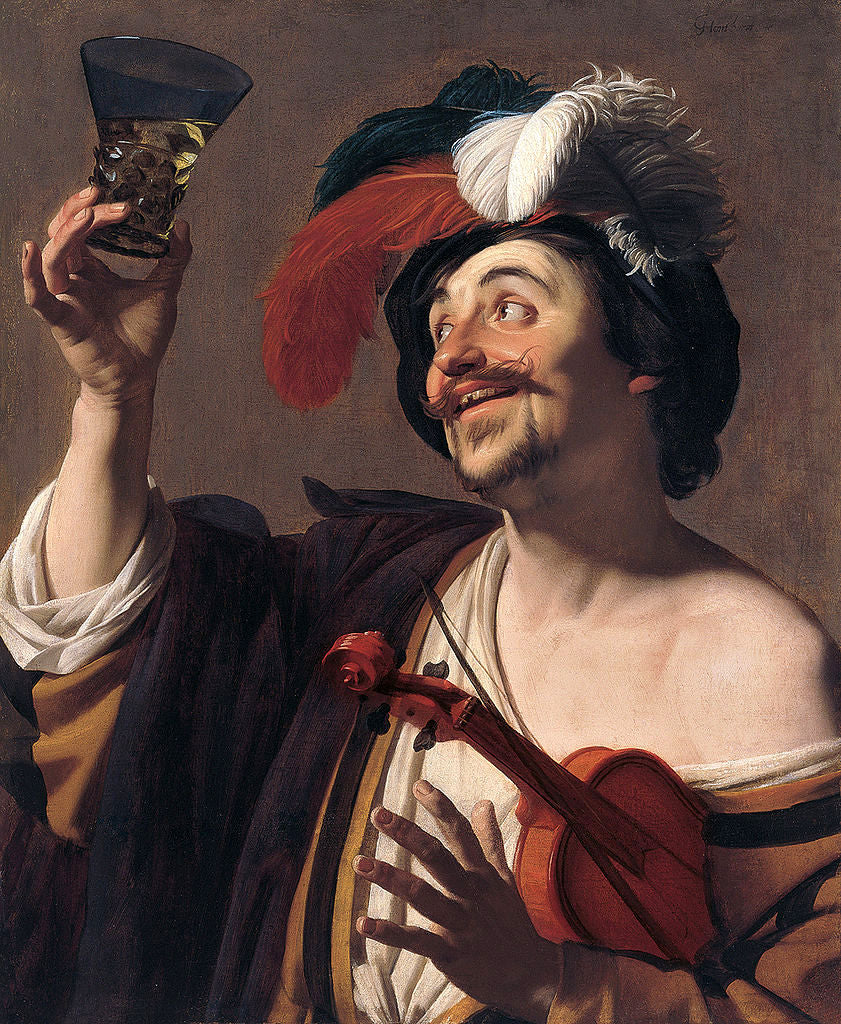 The Merry Violinist, vintage artwork by Gerard van Honthorst, 12x8" (A4) Poster