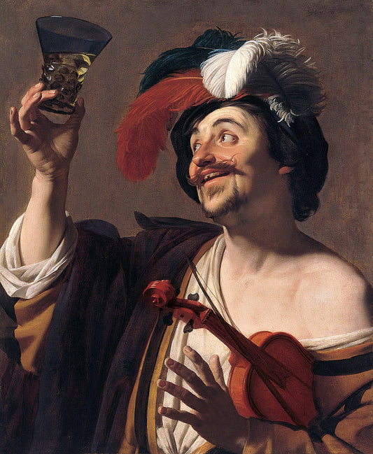The Merry Violinist, vintage artwork by Gerard van Honthorst, 12x8" (A4) Poster