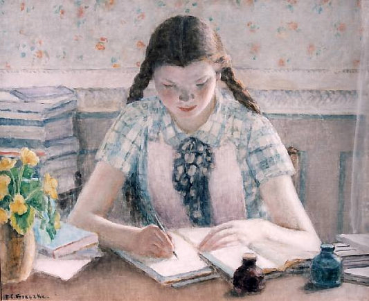 Girl Writing, vintage artwork by Frederick Carl Frieseke, 12x8" (A4) Poster