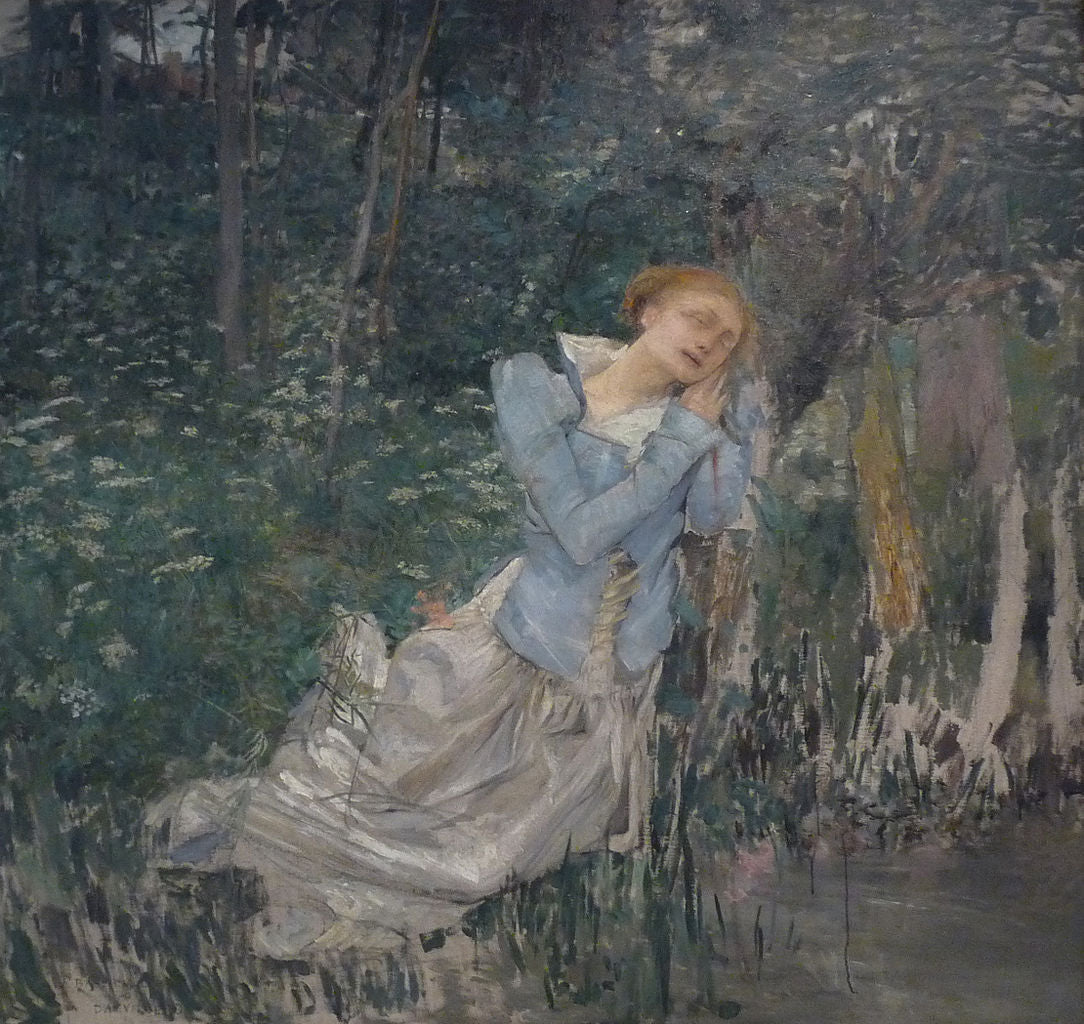 Ophelia (Ophelie) (unfinished), vintage artwork by Jules Bastien-Lepage, 12x8" (A4) Poster