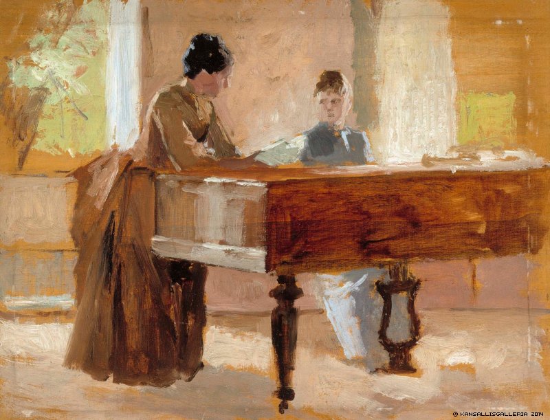 In the Drawing Room at Haikko, study for An Old Tune, vintage artwork by Albert Edelfelt, 12x8" (A4) Poster