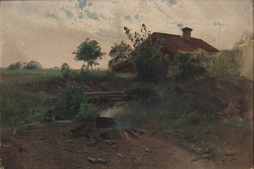 Landscape with a Red House, vintage artwork by Sven Alfred Thörne, 12x8" (A4) Poster
