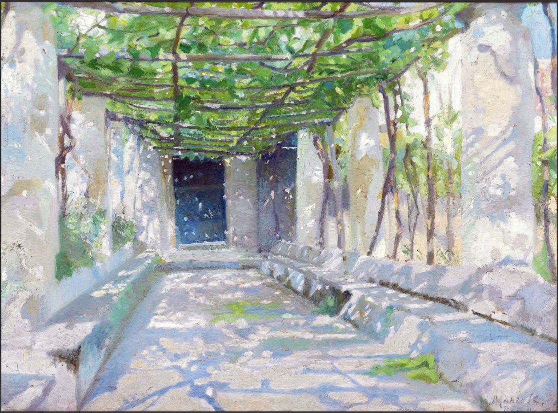 Sunny pergola in Ravello, vintage artwork by Marie Triepcke Kroyer, 12x8" (A4) Poster