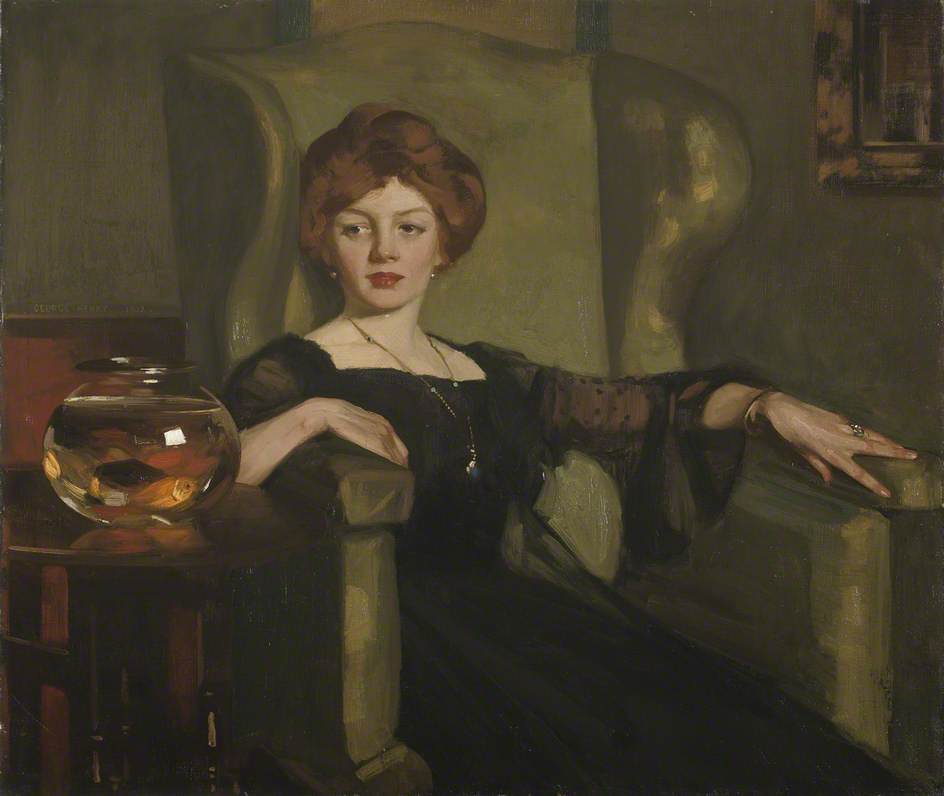 Lady with Goldfish, vintage artwork by George Henry, R.A., R.S.A., R.S.W., 12x8" (A4) Poster
