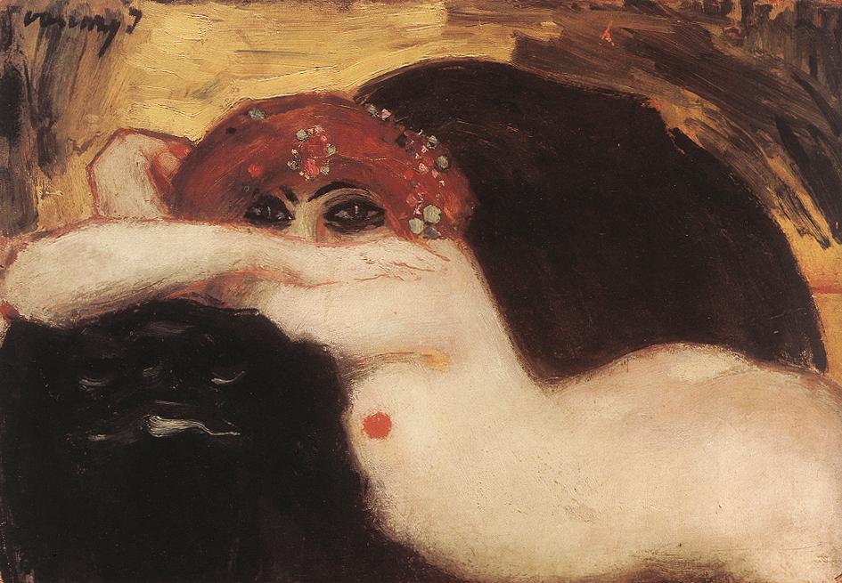 Read-headed Nude by Janos Vaszary,A3(16x12")Poster