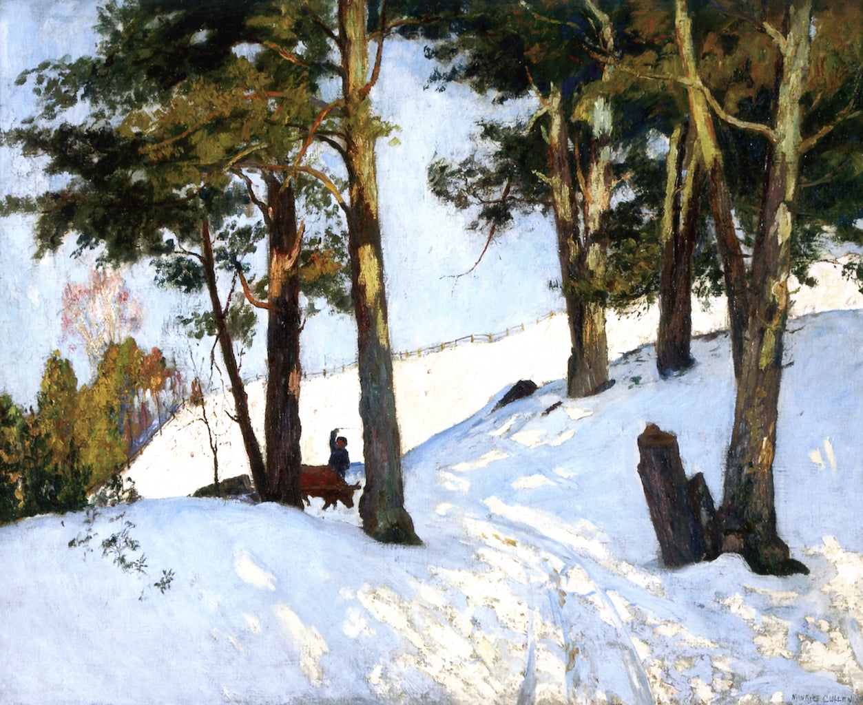 Logging in Winter, Beaupre, vintage artwork by Maurice Cullen, 12x8" (A4) Poster