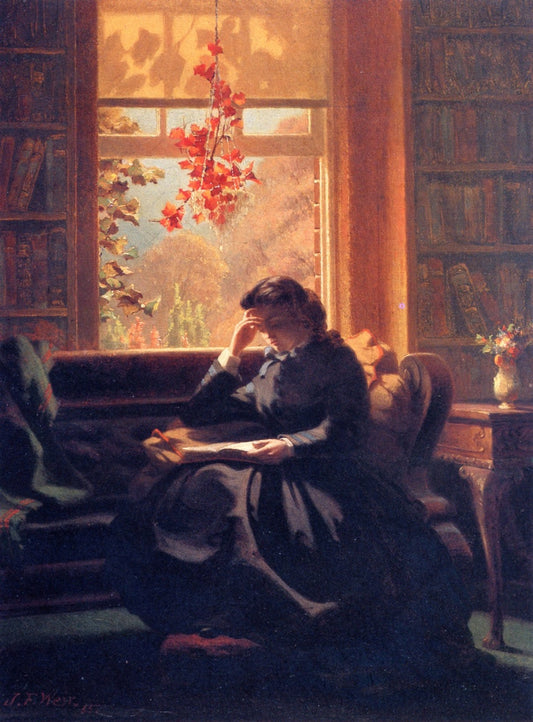 A Good Book, vintage artwork by John Ferguson Weir, 12x8" (A4) Poster