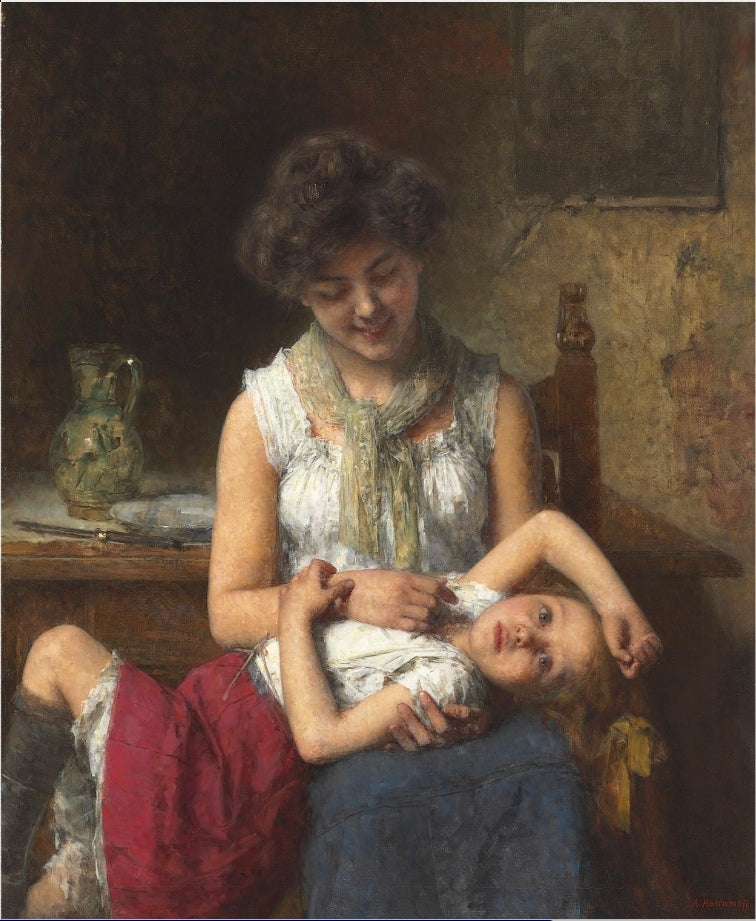 Moody Girl, vintage artwork by Alexei Harlamoff, 12x8" (A4) Poster