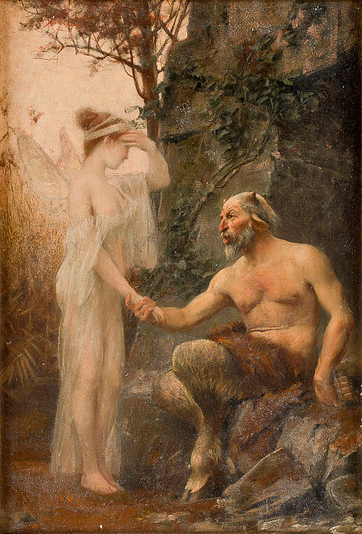 Pan Consoling Psyche, vintage artwork by Ernst Klimt, 12x8" (A4) Poster