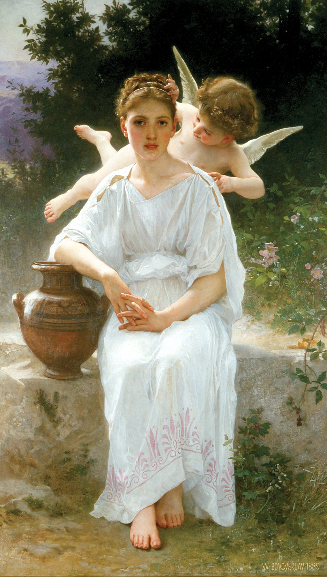 Cupid Whisperings, vintage artwork by William Bouguereau, 12x8" (A4) Poster