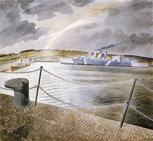Rainbow and Camouflaged Ship, vintage artwork by Eric Ravilious, 12x8" (A4) Poster