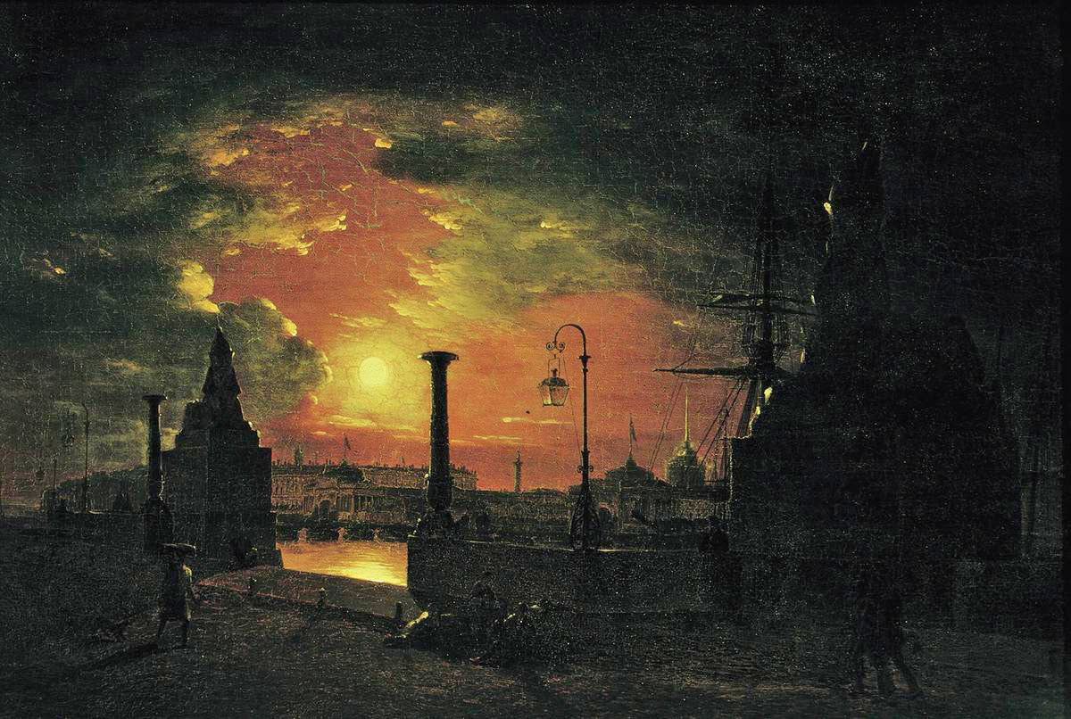 Night in St. Petersburg, vintage artwork by Maxim Voroby ov, 12x8" (A4) Poster