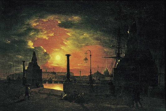 Night in St. Petersburg, vintage artwork by Maxim Voroby ov, 12x8" (A4) Poster
