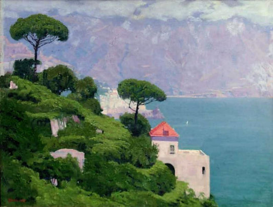 Mediterrean Landscape, vintage artwork by Edward Okuń, 12x8" (A4) Poster