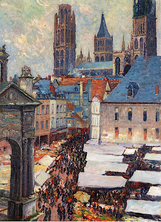 Market Place in Rouen, vintage artwork by Narcisse Guilbert, 12x8" (A4) Poster