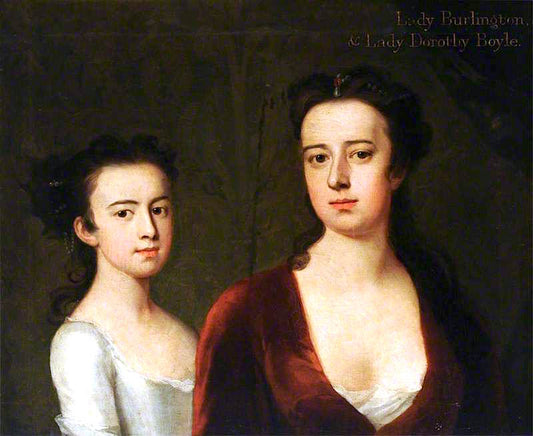 Lady Dorothy Savile, Countess of Burlington and Countess of Cork with Her Daughter Lady Dorothy Boye, vintage artwork by Michael Dahl, 12x8" (A4) Poster