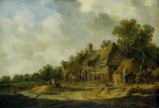 Peasant Cottages next to a Well, vintage artwork by Jan van Goyen, 12x8" (A4) Poster