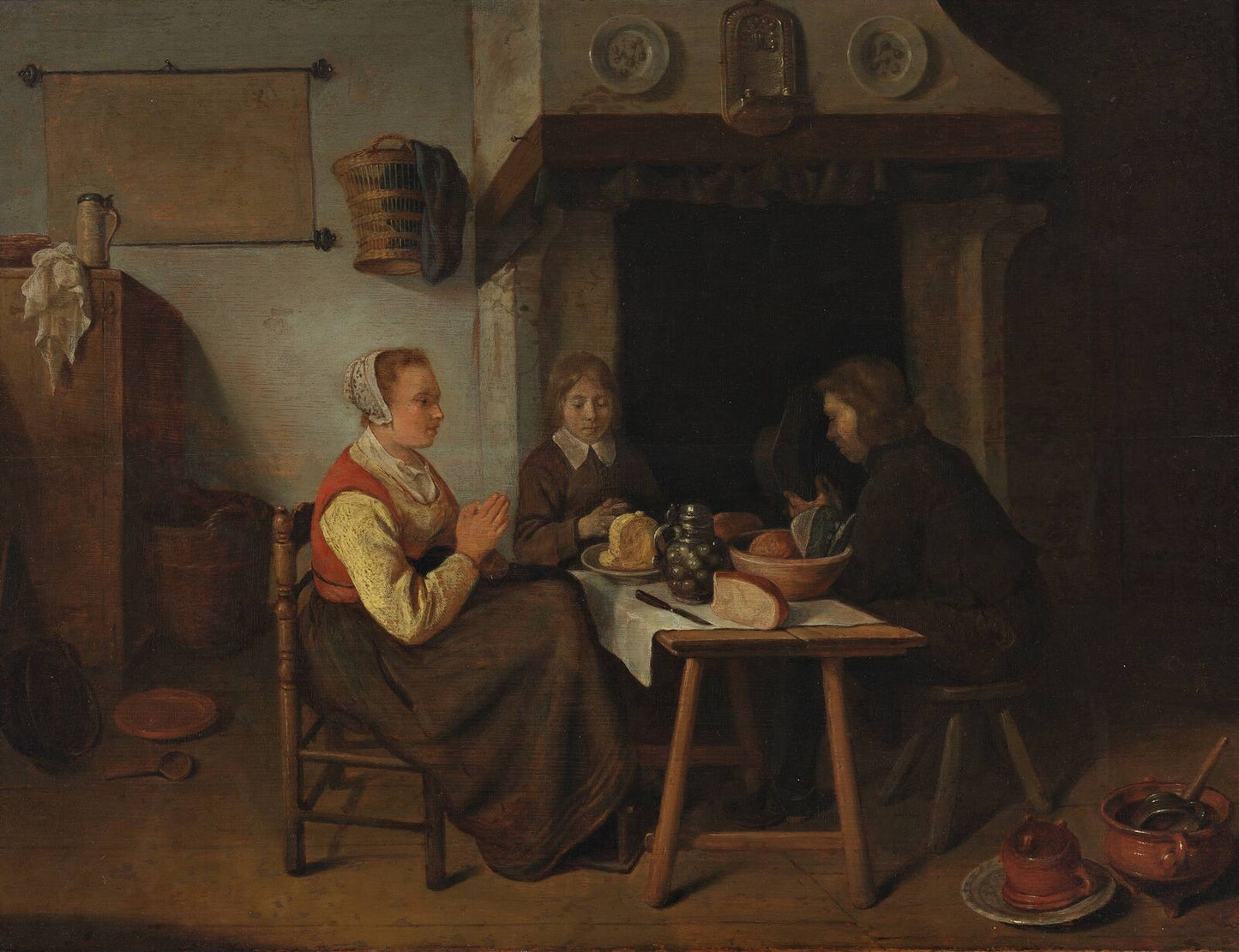 Prayers Before the Meal, vintage artwork by Quiringh van Brekelenkam, 12x8" (A4) Poster