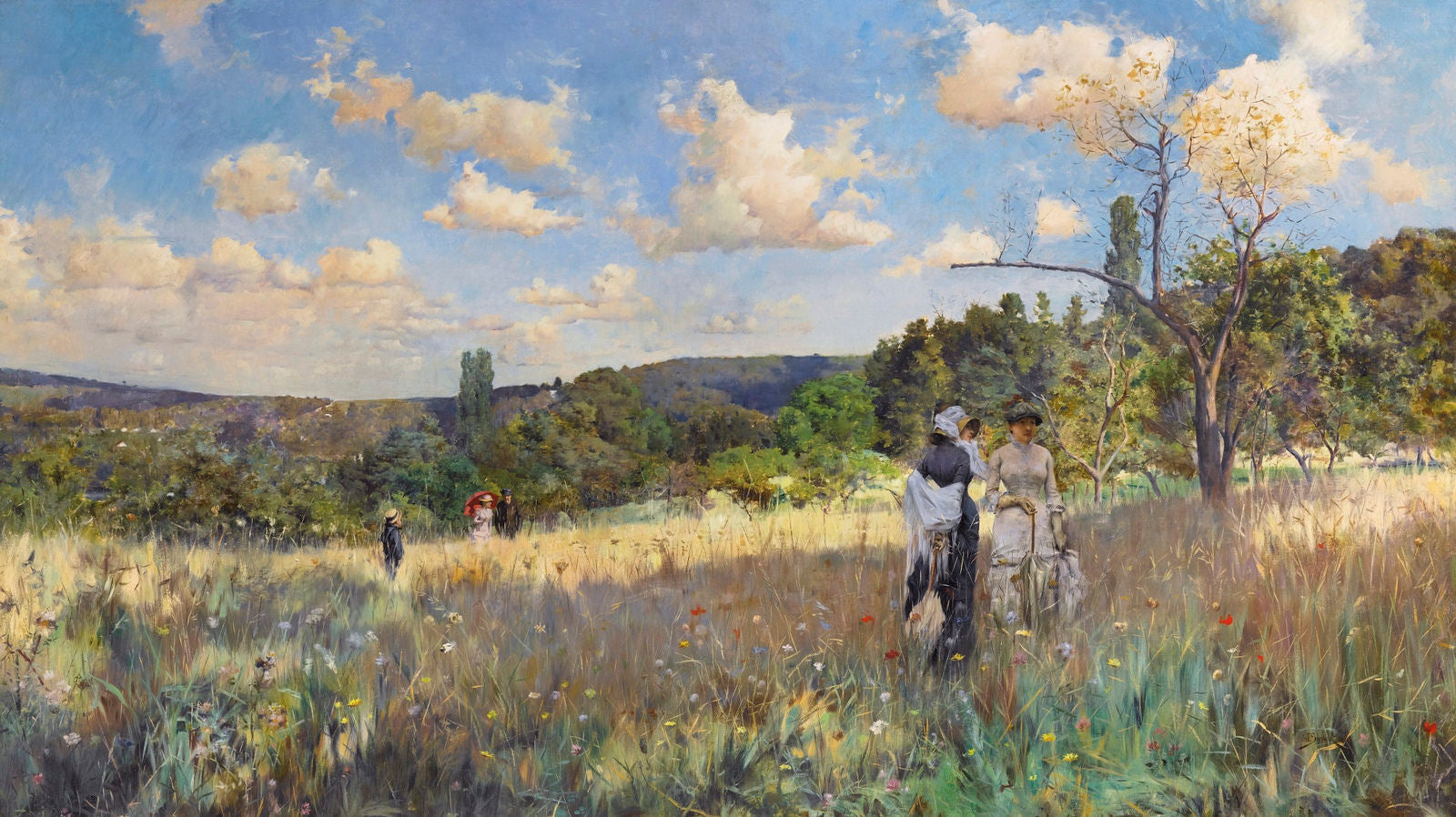 Summer's Promenade, vintage artwork by Julius LeBlanc Stewart, 12x8" (A4) Poster