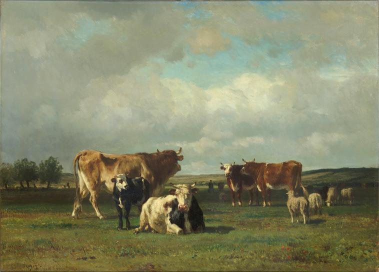 Pastures under a Cloudy Sky, vintage artwork by Constant Troyon, A3 (16x12") Poster Print
