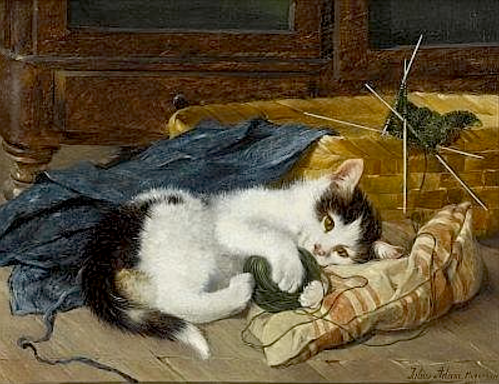 Playing with a Ball of Wool on a Blue Blanket by Julius Adam,A3(16x12")Poster