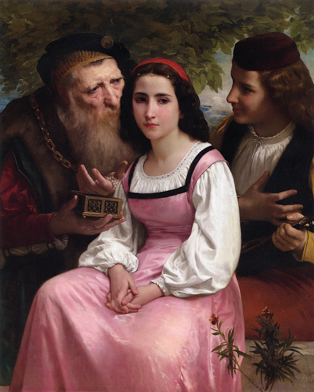 Between Riches and Love, vintage artwork by William Bouguereau, 12x8" (A4) Poster