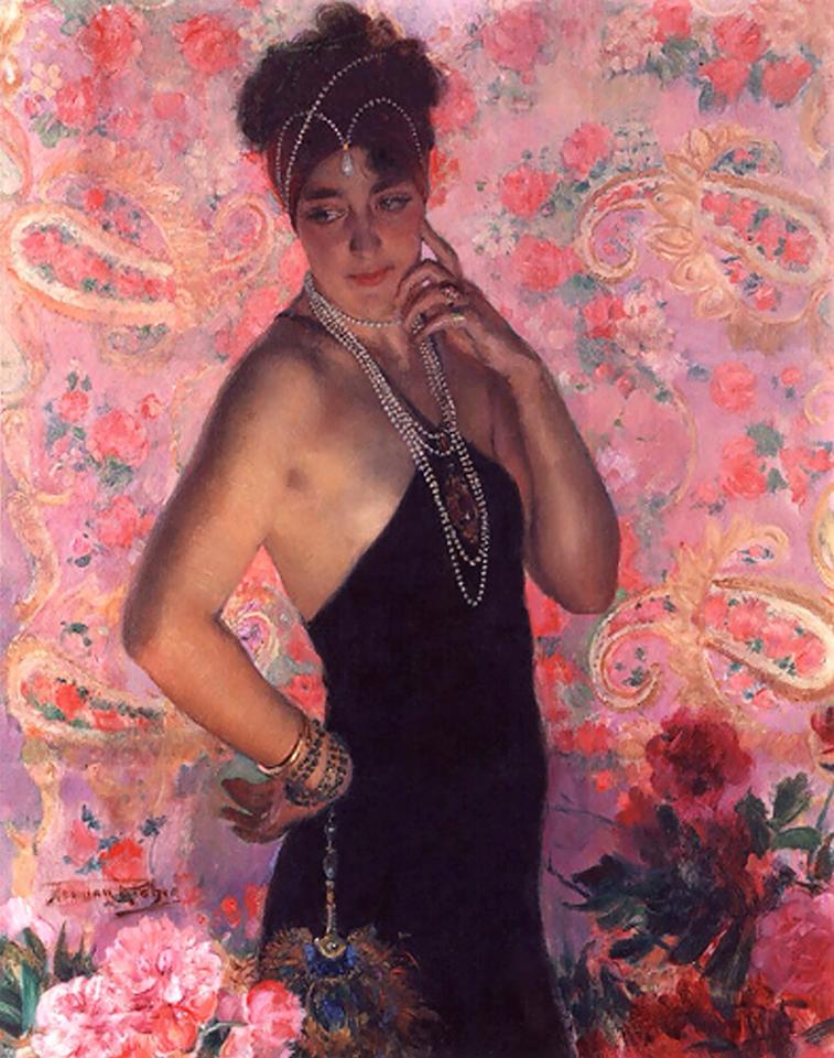 La dame aux perles, vintage artwork by Herman Jean Joseph Richir, 12x8" (A4) Poster