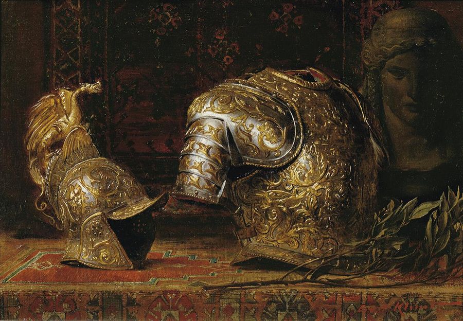 Still Life with Armor, vintage artwork by Ernst Klimt, 12x8" (A4) Poster