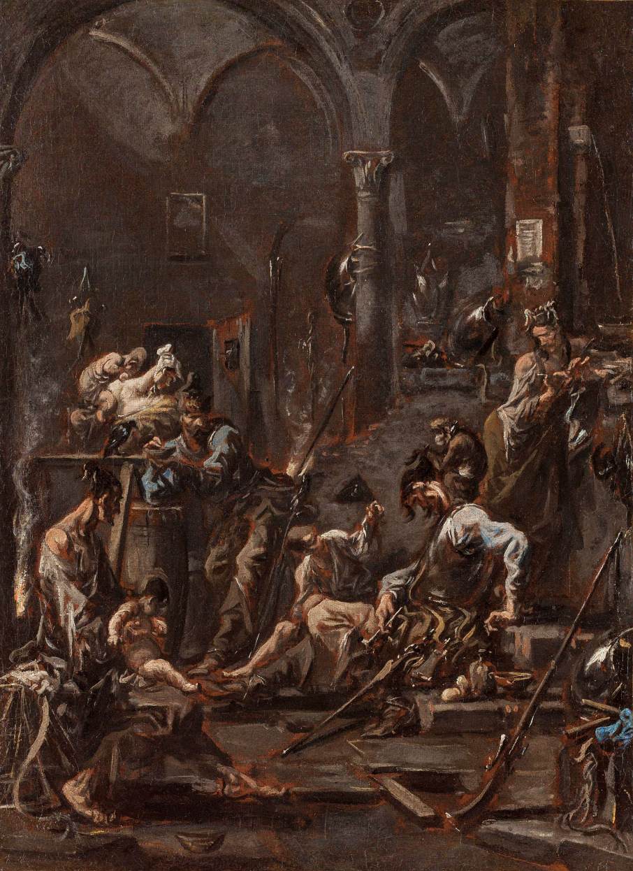 Soldiers and Beggars, vintage artwork by Attributed to Alessandro Magnasco, 12x8" (A4) Poster