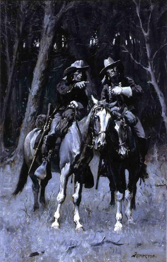 Cheyenne Scouts Patrolling the Big Timber of the North Canadian, Oklahoma, vintage artwork by Frederic Remington, 12x8" (A4) Poster