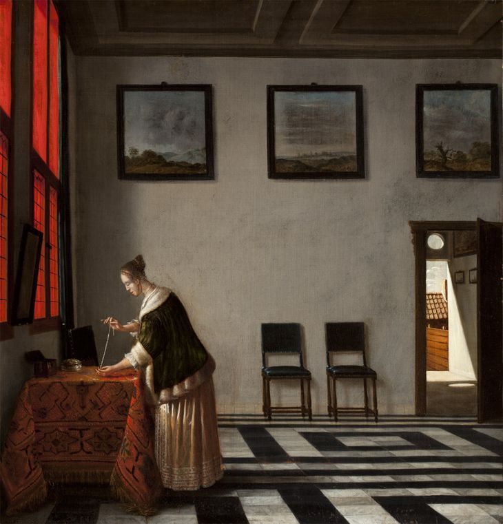 Lady with a String of Pearls, vintage artwork by Pieter Janssens Elinga, 12x8" (A4) Poster