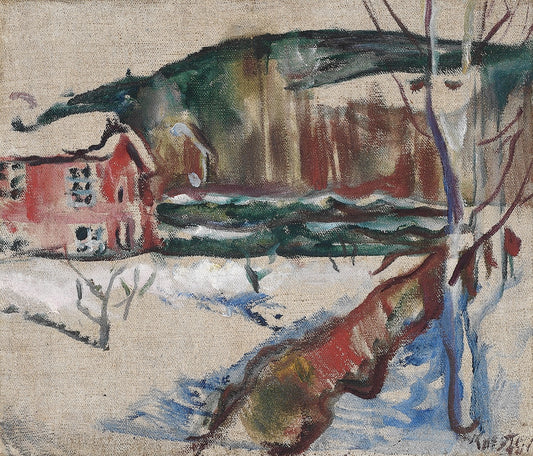 Landscape with Red House, vintage artwork by Ludwig Karsten, 12x8" (A4) Poster