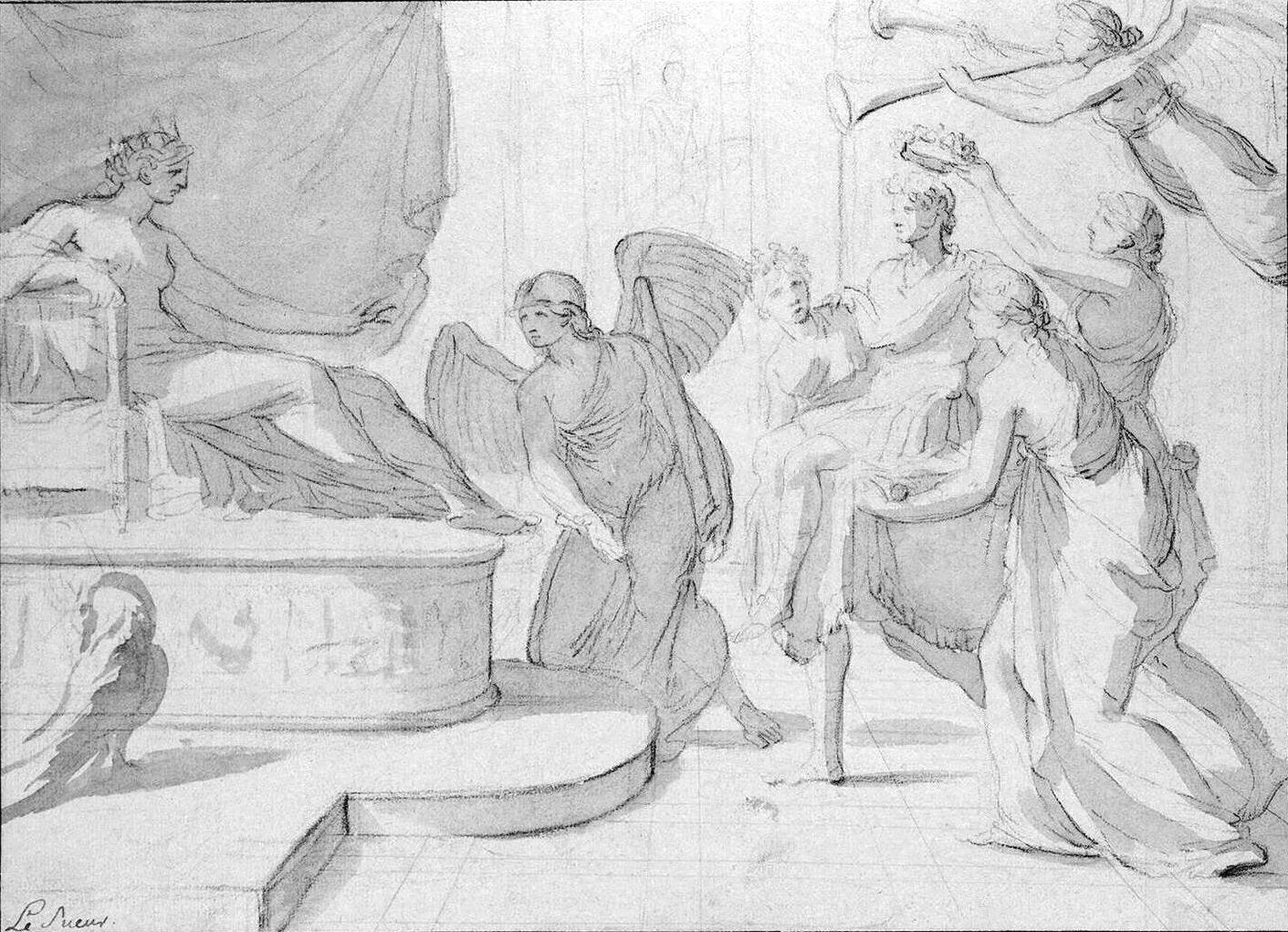 Juno Greeting a Winner, vintage artwork by Eustache Le Sueur, 12x8" (A4) Poster