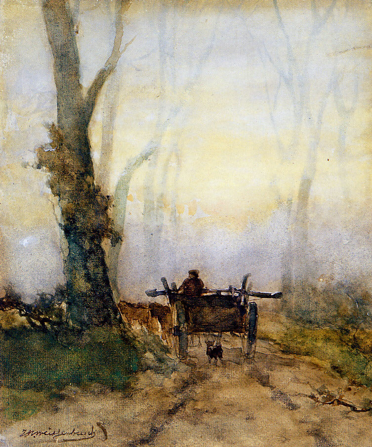 Man on a cart in the wood, vintage artwork by Johan Hendrik Weissenbruch, 12x8" (A4) Poster