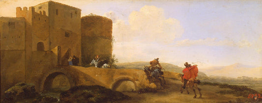 Riders Galloping towards the Gates of the Fortress, vintage artwork by Jan Asselijn, 12x8" (A4) Poster
