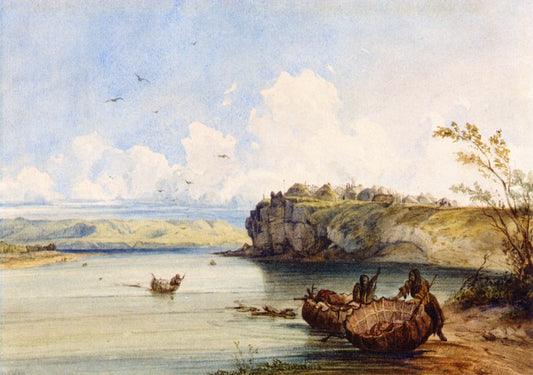 Mih-Tutta-Hangkusch, a Mandan Village, vintage artwork by Karl Bodmer, A3 (16x12") Poster Print