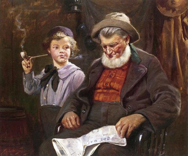 Trying the Pipe by Abbott Fuller Graves,A3(16x12")Poster