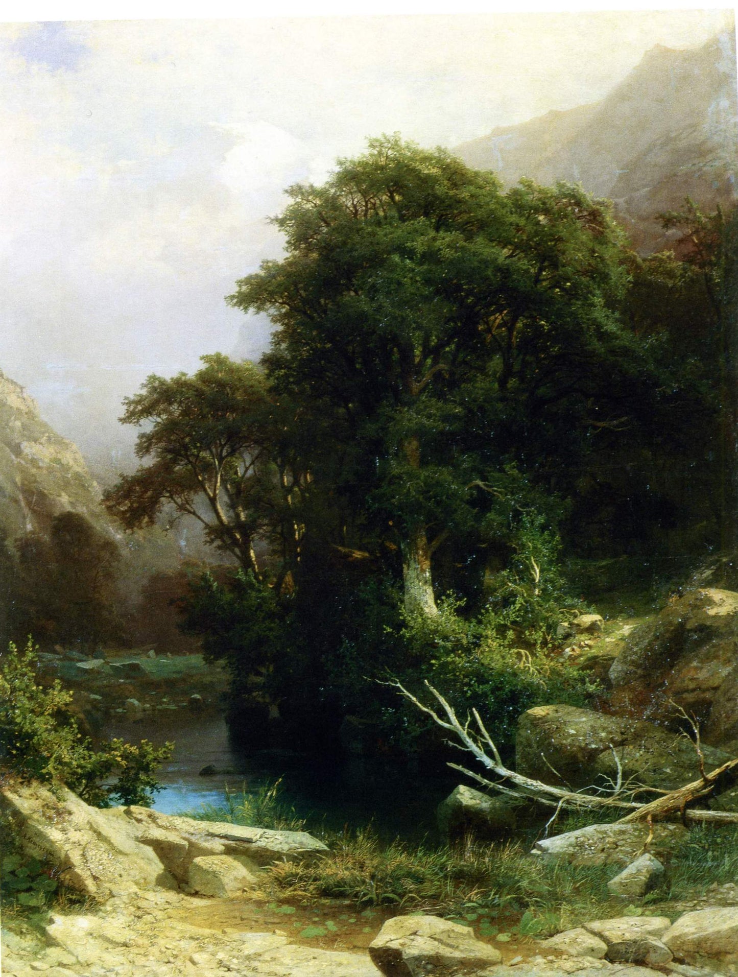 River in the Caucasus, vintage artwork by Arseny Meschersky, 12x8" (A4) Poster