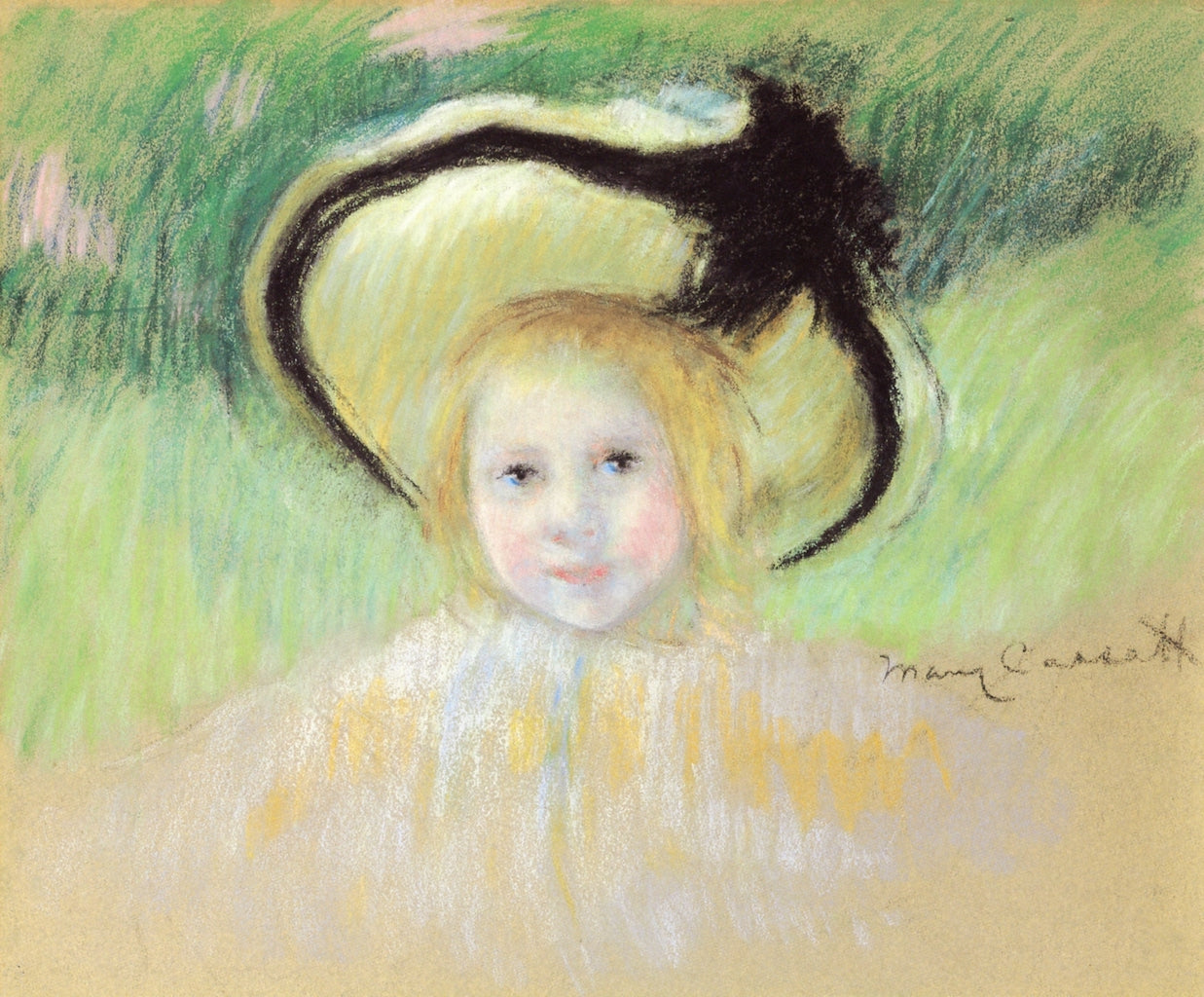 Girl in a Hat with a Black Ribbon, vintage artwork by Mary Cassatt, 12x8" (A4) Poster