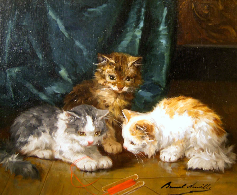 mischievous kittens by Alfred Brunel de Neuville,A3(16x12")Poster