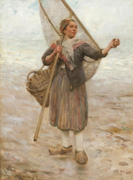 Fishergirl with Net, vintage artwork by Robert McGregor, 12x8" (A4) Poster