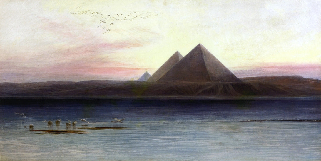 The Pyramids of Ghizeh, vintage artwork by Edward Lear, A3 (16x12") Poster Print