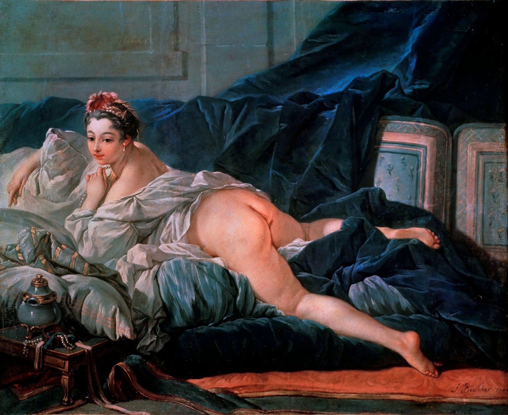 The Brown Odalisque (Reims version), vintage artwork by Attributed to François Boucher, 12x8" (A4) Poster