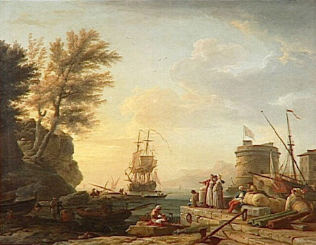 Marine: effet du soleil couchant, vintage artwork by Claude-Joseph Vernet, 12x8" (A4) Poster