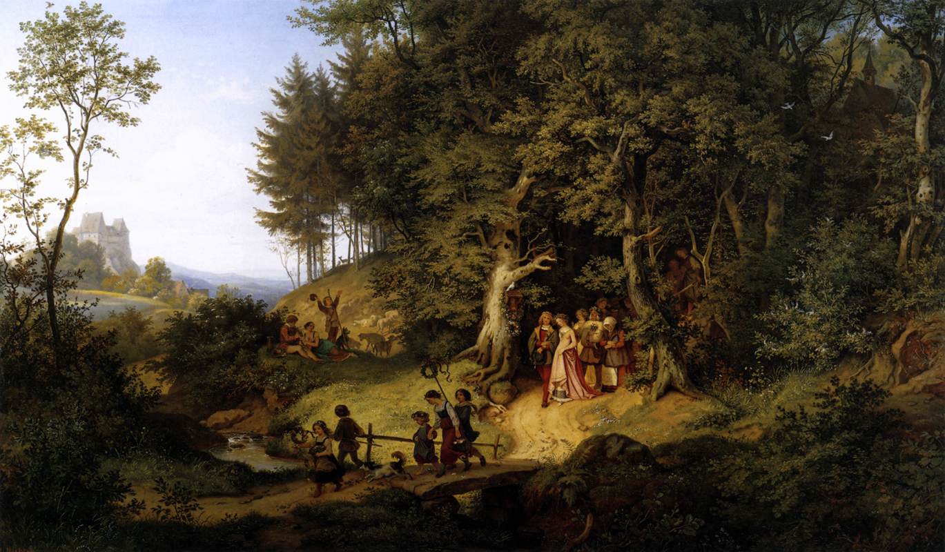 Bridal procession in a Spring Landscape, vintage artwork by Ludwig Richter, A3 (16x12") Poster Print