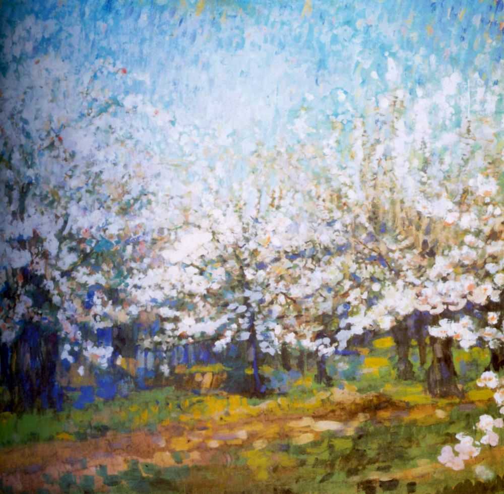 Apple Trees in Bloom, vintage artwork by Nikolai Sapunov, 12x8" (A4) Poster