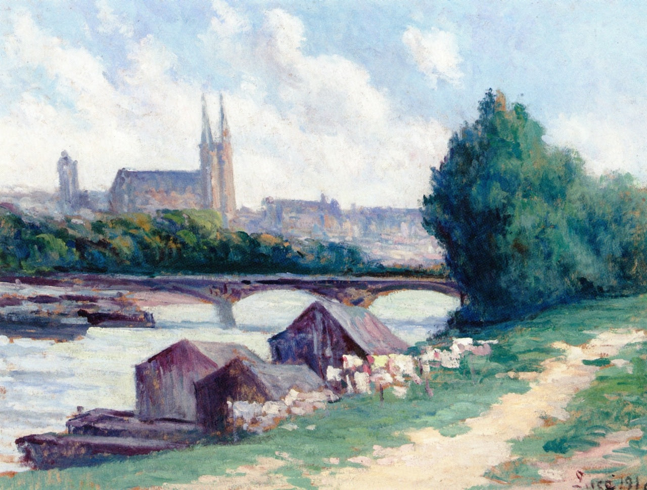 Angers, the Banks of the Seine, vintage artwork by Maximilien Luce, 12x8" (A4) Poster